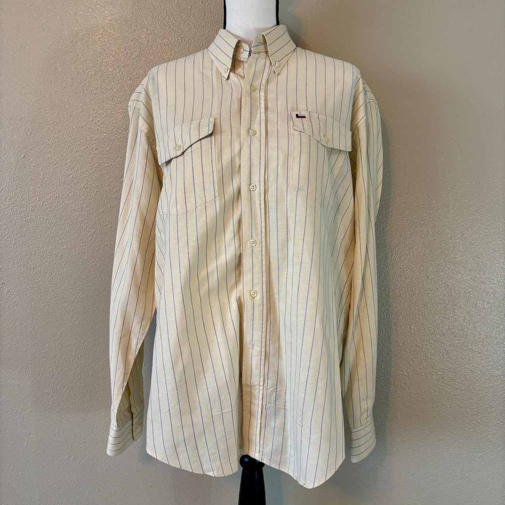Light Yellow Long Sleeve Button Down Thin Striped… - image 3